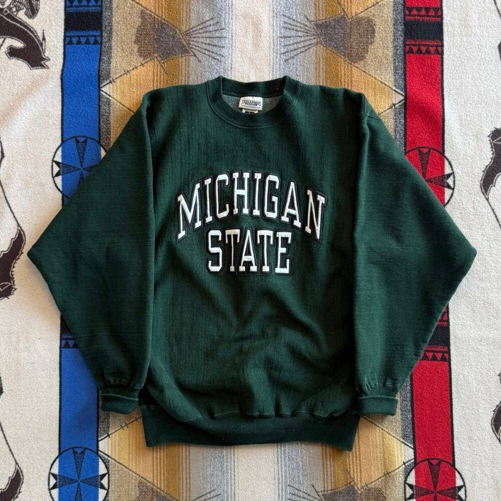 Vintage Michigan State University Spartans Embroidered Sweatshirt Size Large
